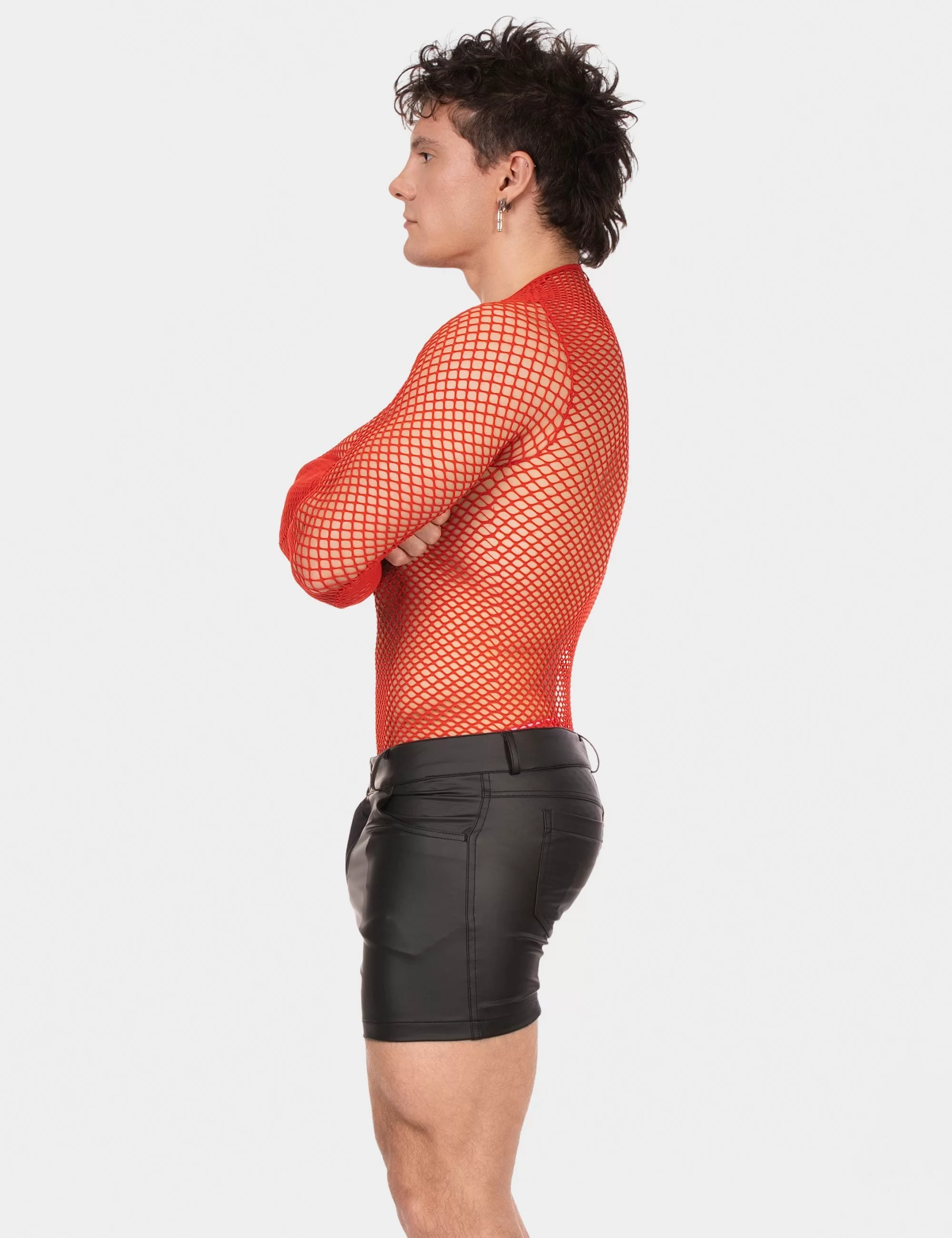 Fishnet Long Sleeve Capo - Red