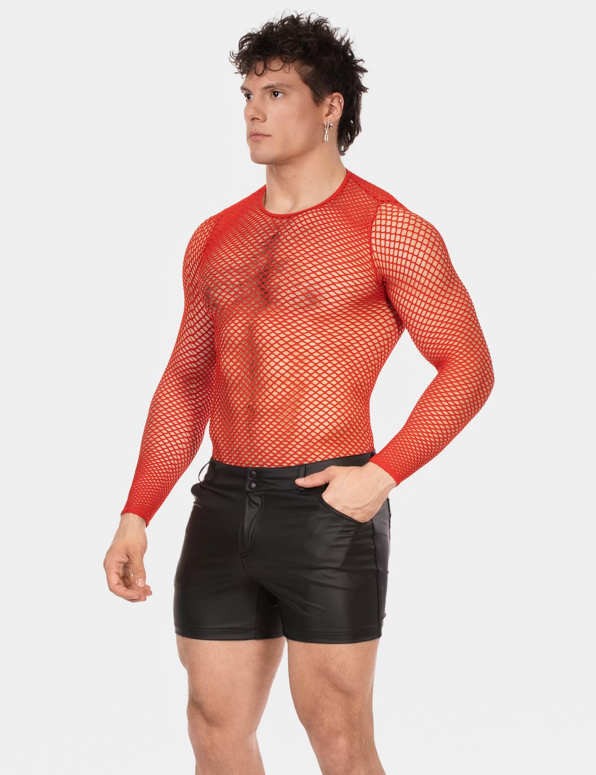 Fishnet Long Sleeve Capo - Red
