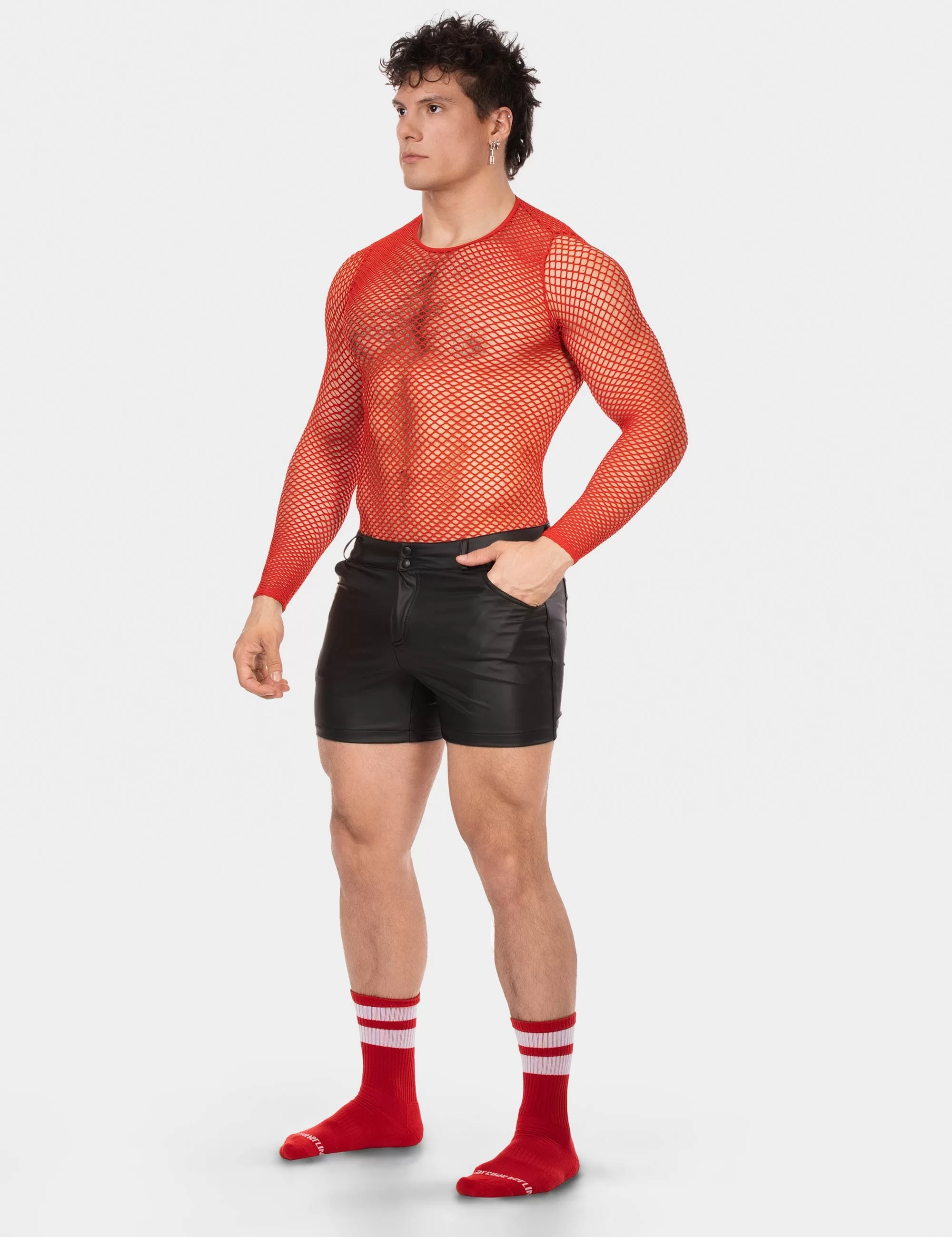 Fishnet Long Sleeve Capo - Red