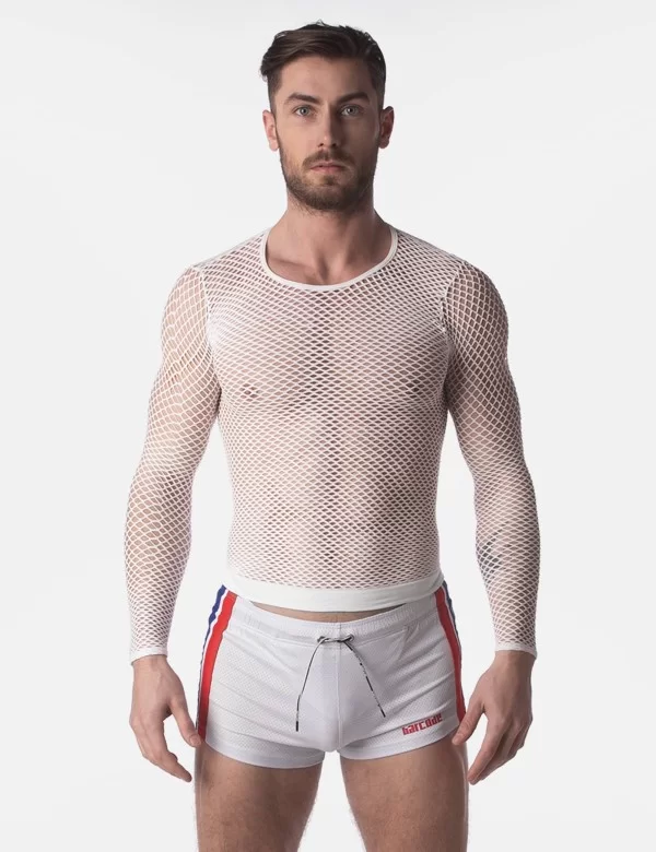 Fishnet Long Sleeve Capo - White