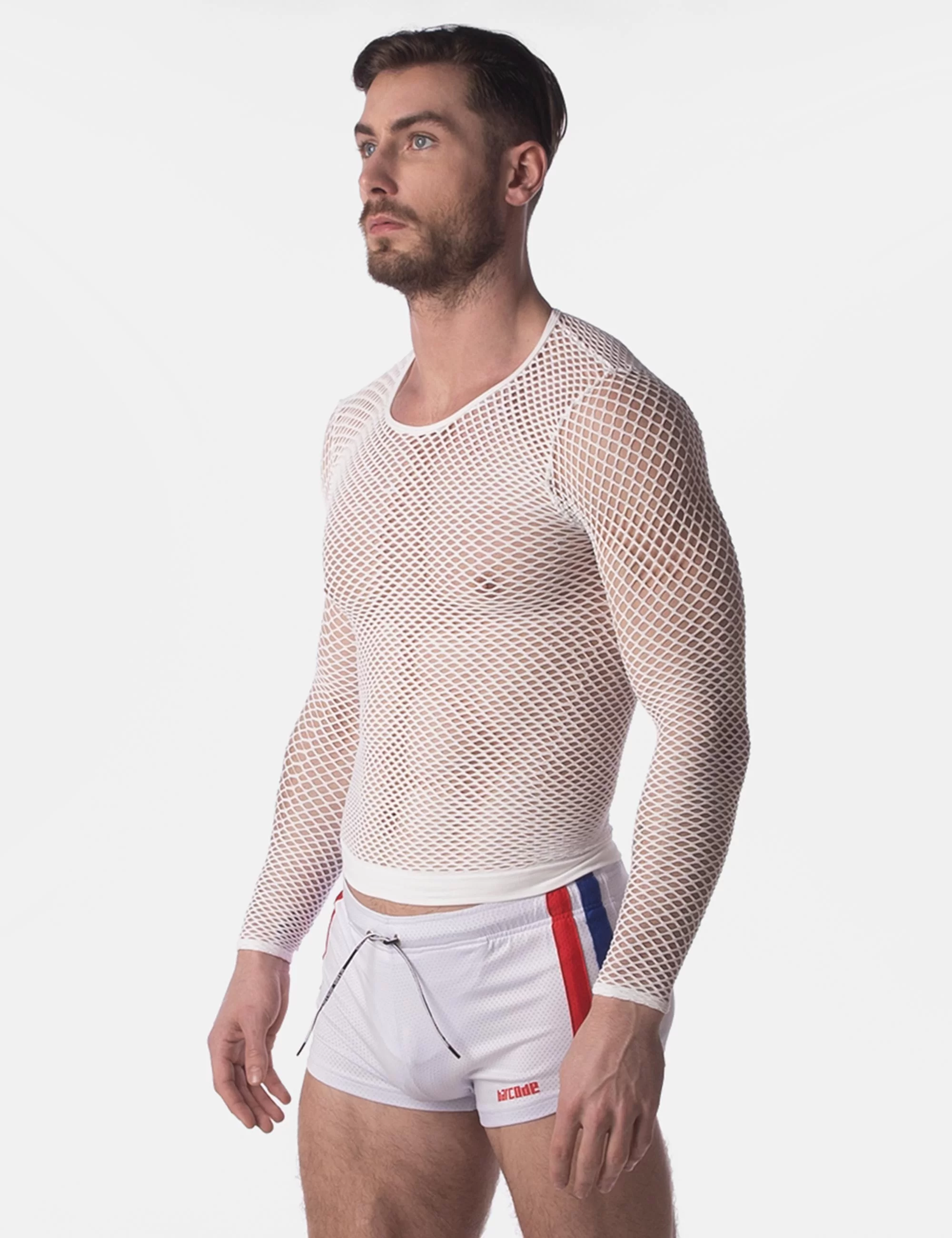 Fishnet Long Sleeve Capo - White