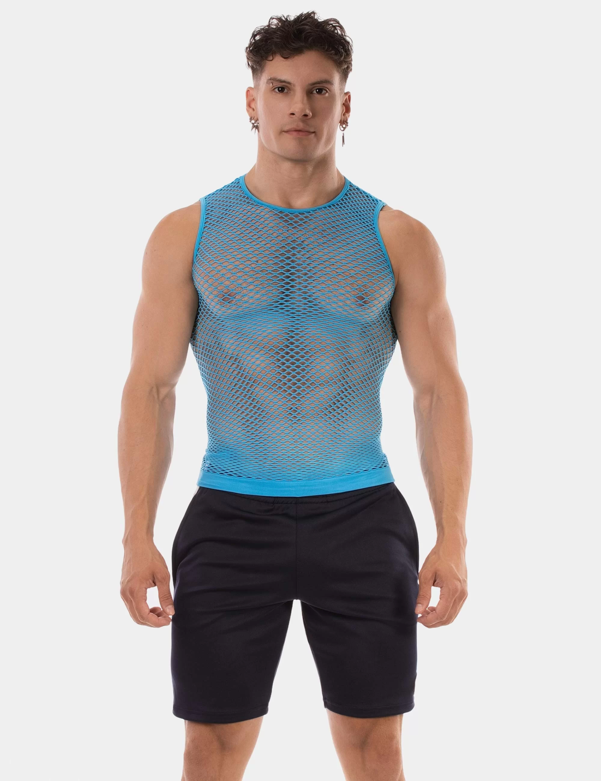 Fishnet Tank Top Stefano - Neonblue