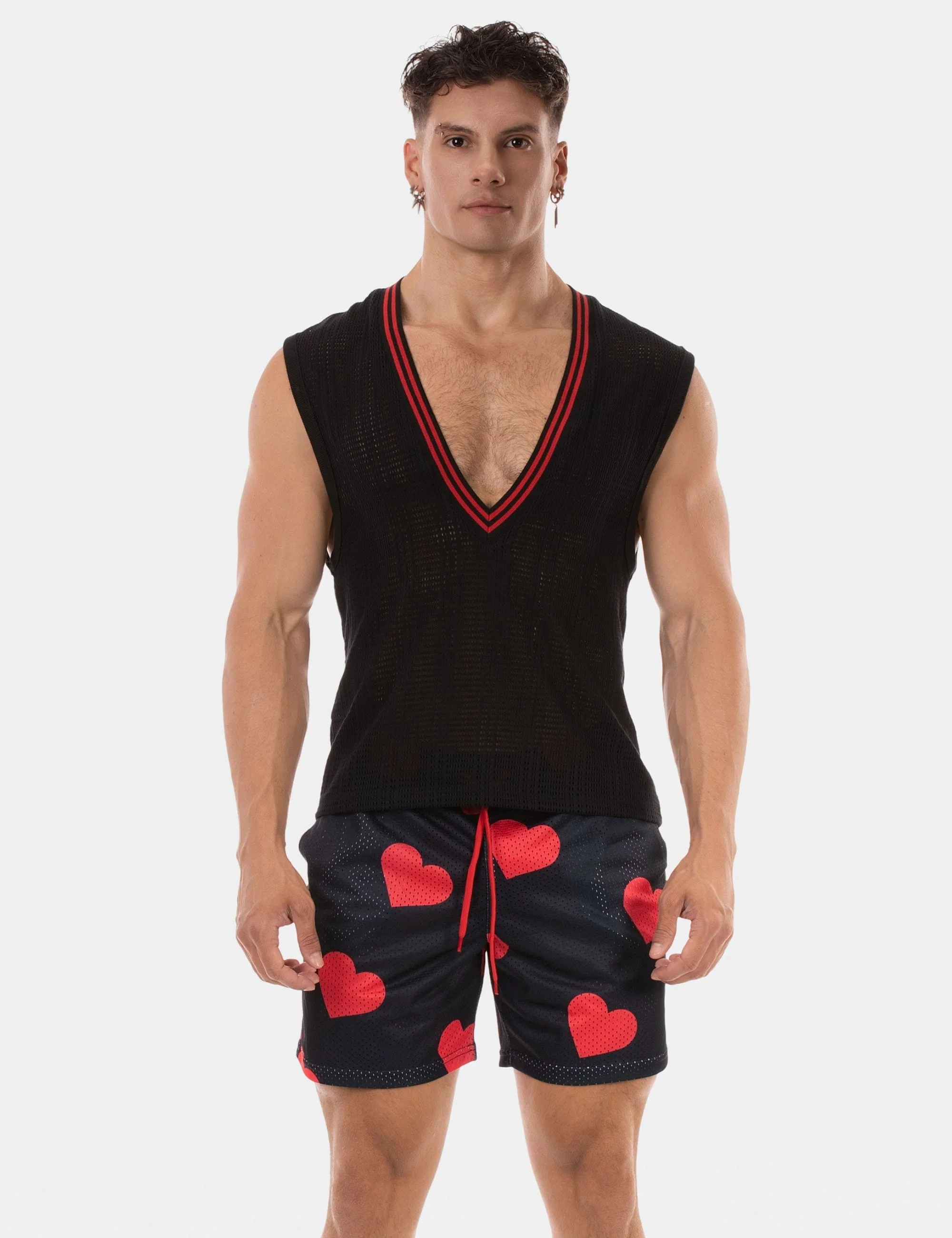 Sexy V-Neck Kevin - Black-Red