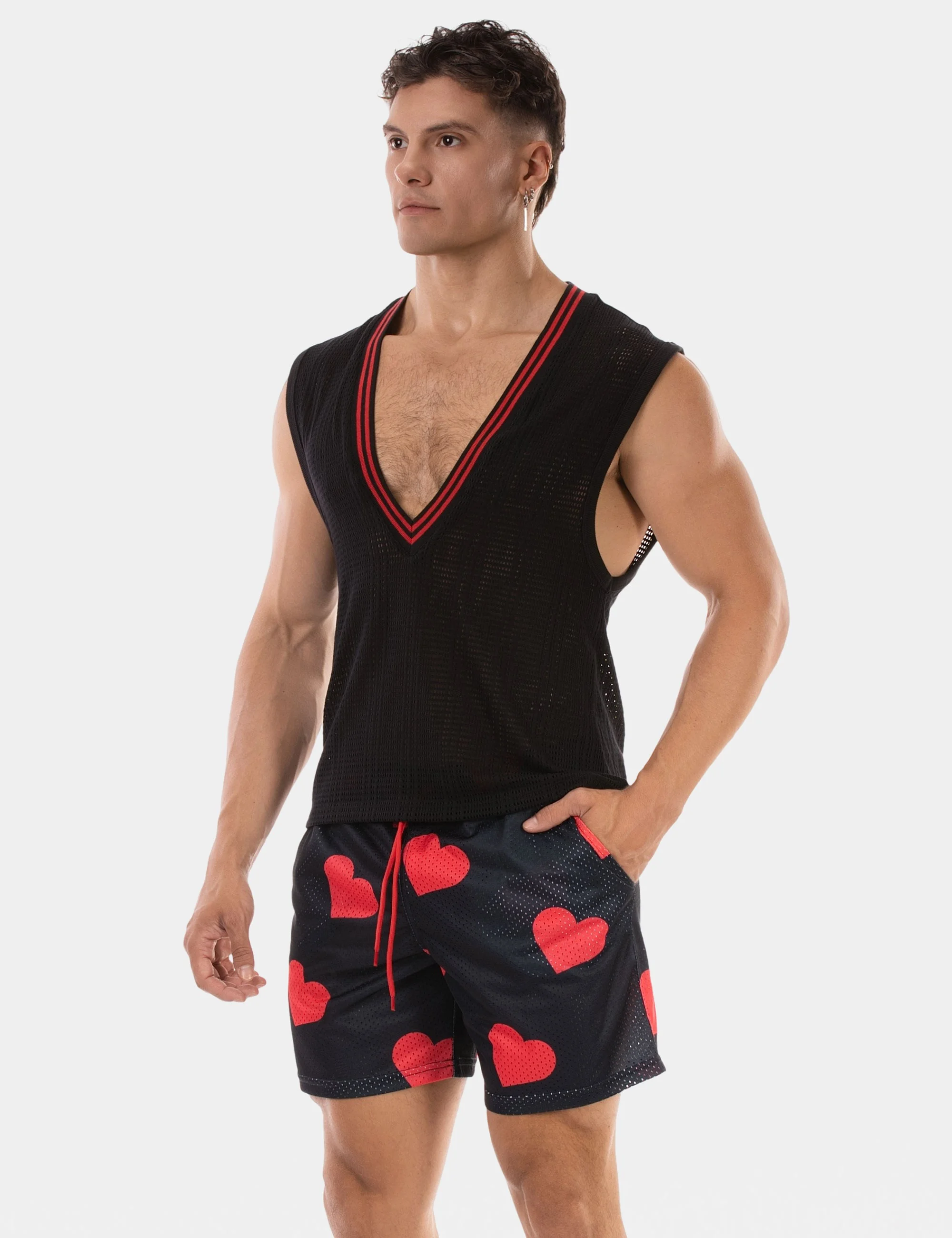 Sexy V-Neck Kevin - Black-Red