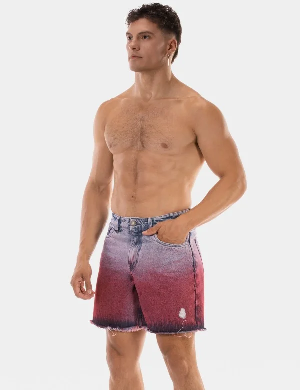 5 Pocket Relaxed Denim Short Roger - Skyblue-Pink