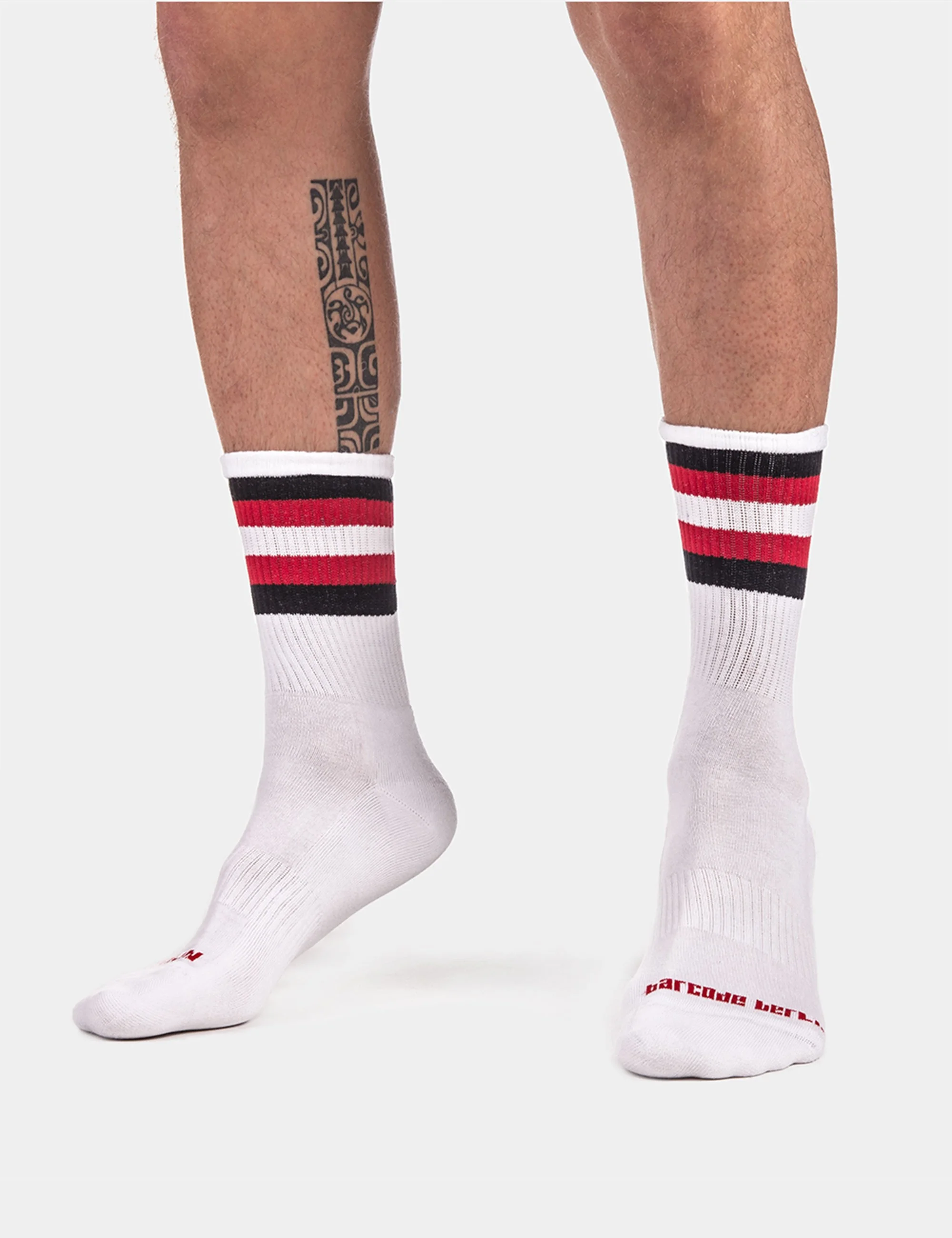 Half Fetish Socks Stripes - White-Black-Red